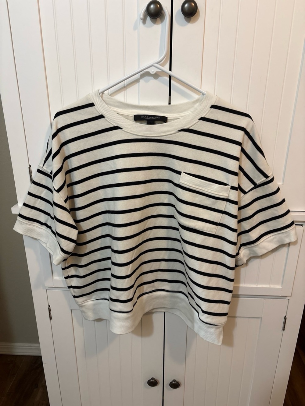 Marc New York Andrew Marc Striped Sweater Knit Top Size L Pocket Nautical Preppy